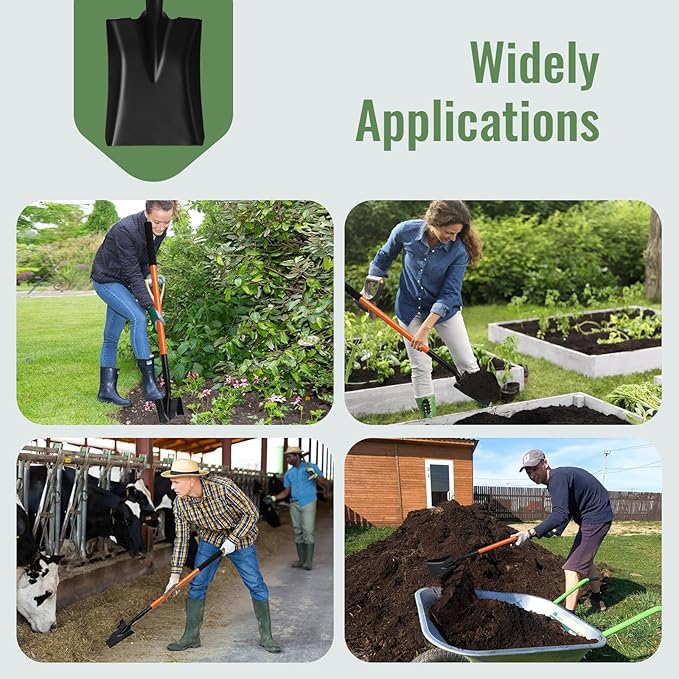 Shovel, Garden Shovels for Digging, Small Spade Square Trench Shovel with 43.3" Metal Handle,Mini Transfer Small Flat Shovels for Gardening,Planting,Digging,Landscaping,Camping,Kids Sand Beach Shovels