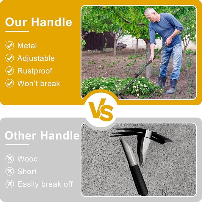 Garden Hoe, 2 in 1 Hand Hoe Garden Tools,45 Inch Long Handle,Garden Hoe and Cultivator for Weeding Cultivating Planting, Small Hand Rake Tiller for Flower Bed Gardening, Loosening Soil