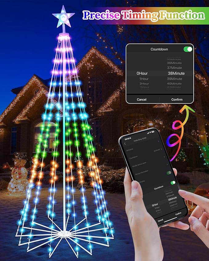 Brightever 7FT 295 LED Smart Cone Christmas Tree, Outdoor Prelit Christmas Tree with 16 Million DIY RGB LED Light Show, Remote APP Control Color Changing Music Sync for Xmas Outdoor Decorations
