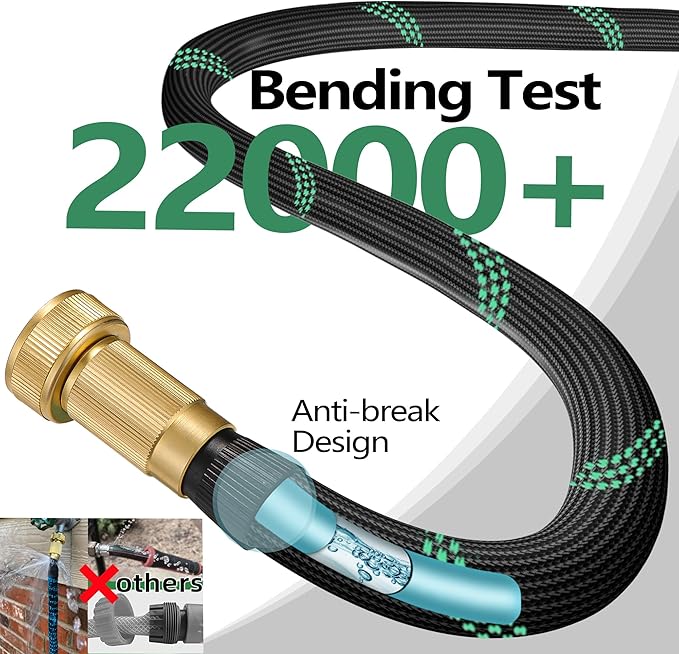 Garden Hose 50 ft-Heavy Duty Water Hoses - Flexible&Lightweight Car Washing Pipe with Strain Reliefs-Kink-free Rubber Hose with Sprayer Nozzle for Yard, Outdoor