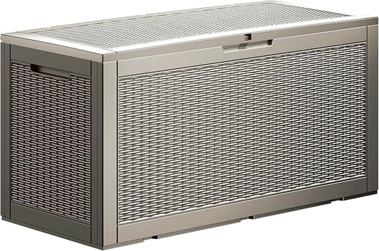TARKARI 100 Gallon Lockable Resin Deck Box, Waterproof & UV-Resistant Outdoor Storage Box for Outdoor Cushion Storage, Garden Tools & Pool Accessories Storage, Gray