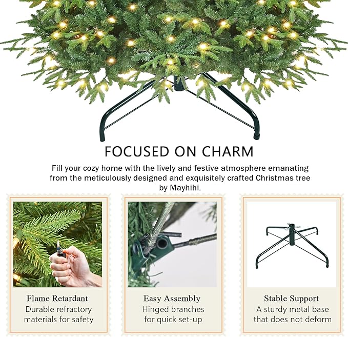 6.5ft Prelit Artificial Christmas Tree with 2368 PE PVC Tips, Premium Pre-Lit Holiday Xmas Tree with 300 UL Incandescent Lights, Metal Hinges & Foldable Base for Home Office Party, Green