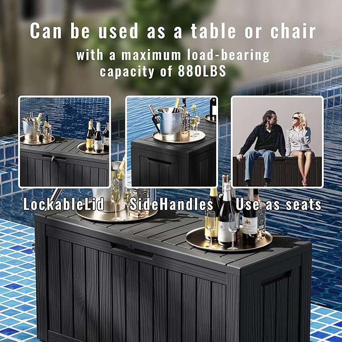 80 Gallon Waterproof Resin Deck Box, UV Resistant Outdoor Storage for Garden, Patio, Porch, Delivery, Black