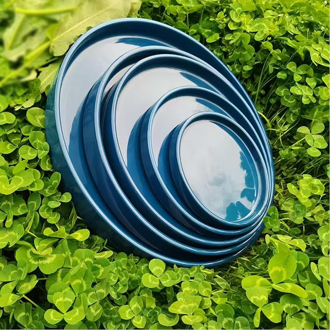 Ceramic Plant Saucer Pot Tray 10 Inch, Blue Planter Saucers 5 7 9 10 12 Inch for Indoors Outdoor, Flower Pot Saucers for Holding Water Drips and Soil