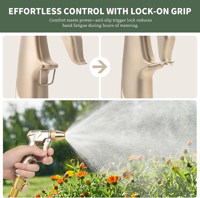 Metal Garden Hose Nozzle Spray - Heavy Duty 4 Spray Patterns 360° Rotating, Ergonomic Handle, Leak-Proof Fit for Watering, Cleaning, Car Wash(Upgrade nozzle)