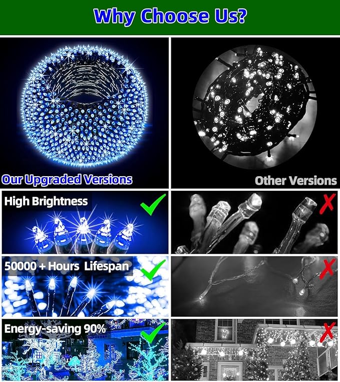 1500 LED 470FT Christmas Lights Outdoor,12 Lighting Modes Christmas String Lights with Timer, Dimmable Blue Cool White LED StringLights Waterproof for Yard Wedding Party Holiday Decor Blue&CoolWhite