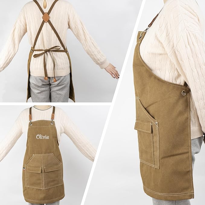 Personalized Chef Aprons for Men Women Canvas Cross Back Heavy Duty Work Apron for Coffee Shop Bartender Bistro Woodworking