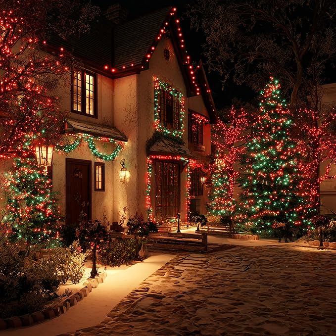 TW SHINE Christmas Lights, 600 LED 196FT Christmas String Lights Plug-in with 8 Modes Timer and Remote, Waterproof Outdoor Decorations for Bedroom Wedding Party Yard Tree Decor, Red & Green