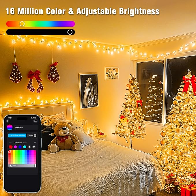 JMEXSUSS 800 LED RGB String Light Outdoor Indoor, Christmas Lights Outdoor Clear Wire Christmas Lights Plug in for Bedroom Tree Room Party Birthday Decorations