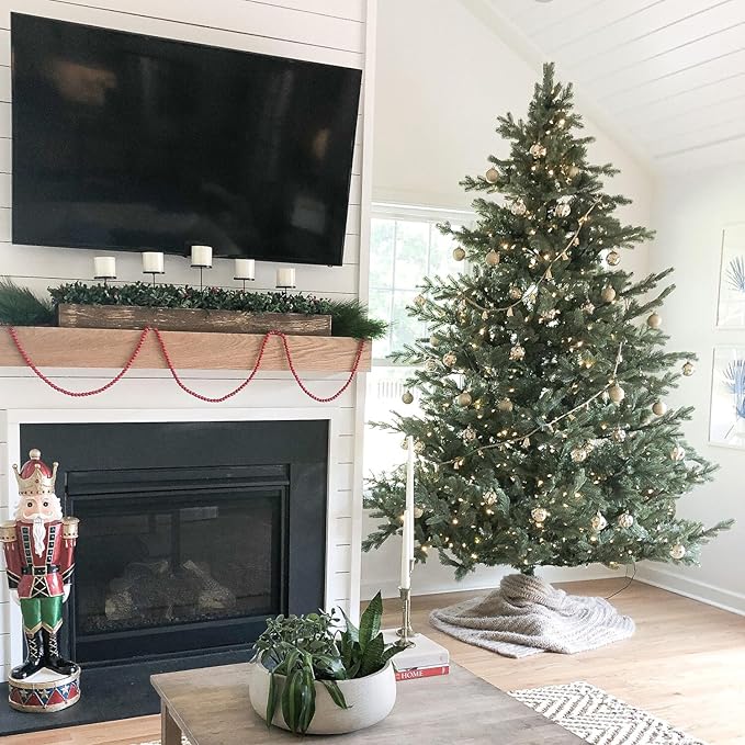 Fraser Hill Farm Woodside Pine Christmas Tree, 7.5 Feet Tall, Artificial Tree with Metal Base Includes White Incandescent Smart Lights, Artificial Holiday Tree Easy to Set Up and Easy to Connect