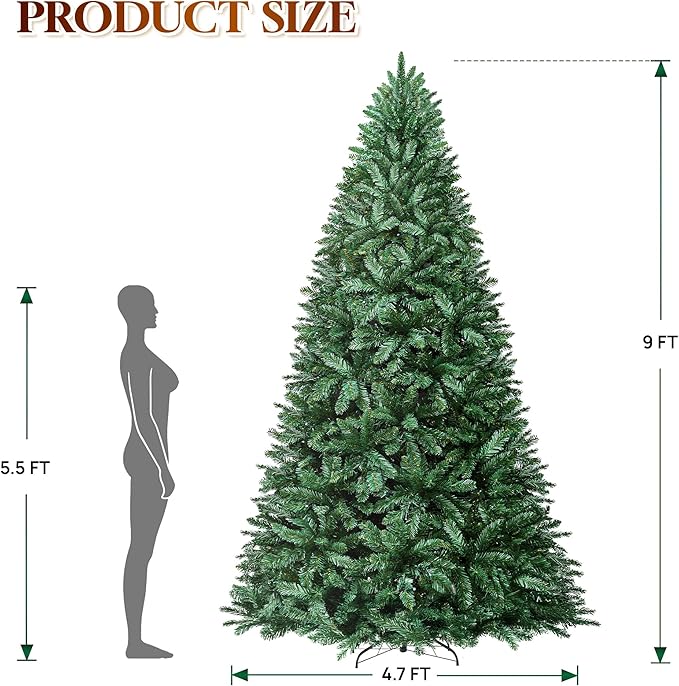 HOLLO STAR 9 ft Prelit Christmas Tree with 589 LED Lights, App Control, Artificial Christmas Tree with Multi-Color RGBW Lights, 2117 Branch Tips, Metal Base, Easy to Assemble, for Home, Party