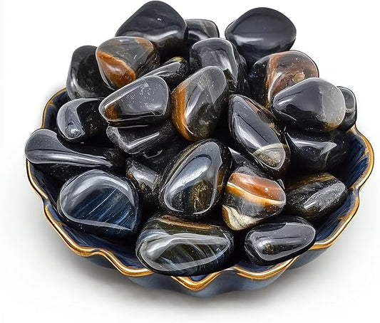 Polished Stone Set Hawk's Eye Crystals, 0.8" Handpicked Tumbled Gemstones Rocks, Pebbles for Reiki, Chakra, Healing, Home Decor