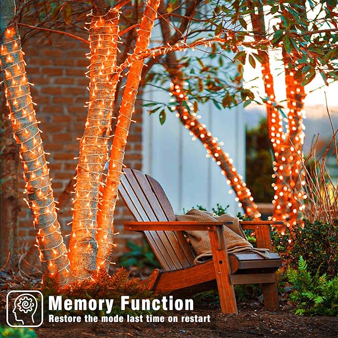 66FT 200 LED Outdoor String Lights, Orange Halloween Lights Waterproof 8 Modes Timer, Connectable Clear Wire Fairy Twinkle Light for Indoor House Bedroom Tree Yard Party Holiday Decorations