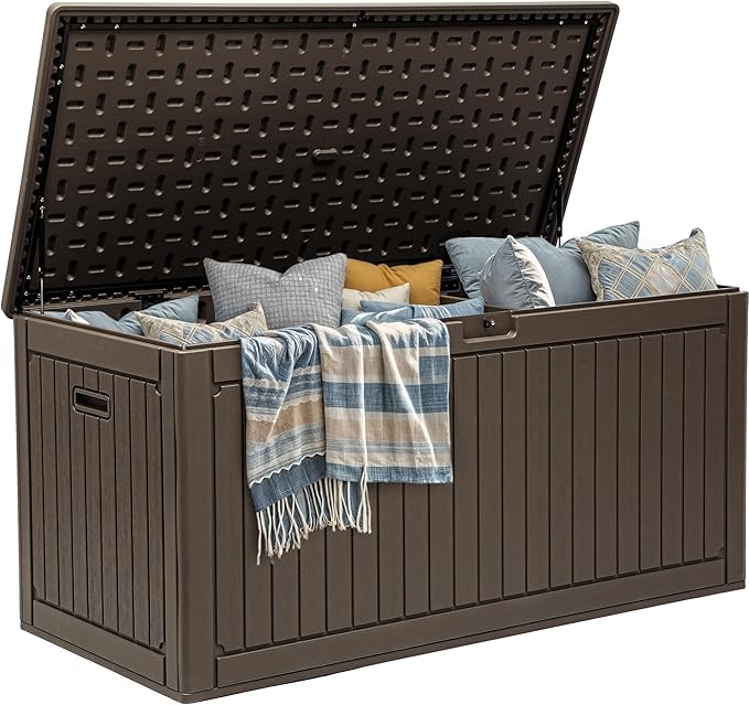 YITAHOME 260 Gallon Double-Wall Deck Box with Divider & Side Handles, Outdoor Large Storage for Patio Furniture Cushions, Garden Pool Accessories, Water Resistant & Lockable, Dark brown