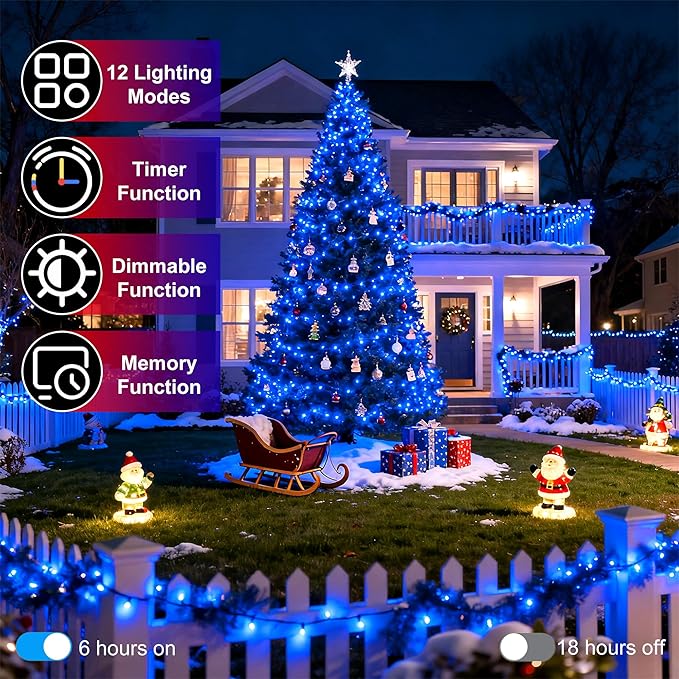 1500 LED 470FT Christmas String Lights Outdoor, 12 Pro Modes and Timer Memory & Brightness, Plug in Waterproof Dark Green Wire Twinkle Light for for Xmas Yard Tree Wedding Party Decor (Blue)