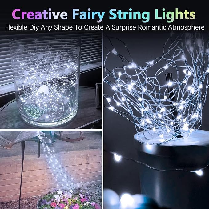 2 Pack 100LED Battery Operated Fairy Lights with Remote, 8 Modes LED String Lights with Timer, Dimmable, Memory Function, Waterproof Twinkle Lights for Outdoor Indoor Christmas Decor(Cool White)