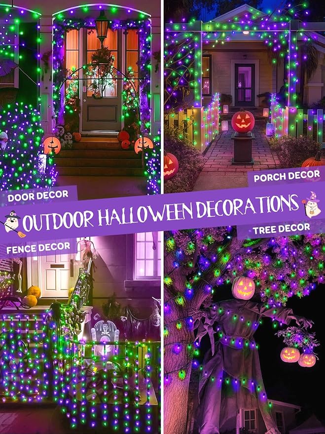 Upgraded 250 LED C6 Connectable Halloween String Lights, 82FT Purple and Green Lights, Waterproof Fairy Twinkle Light Plug in with 13 Modes & Timer for Outdoor Indoor Party Tree Halloween Decorations