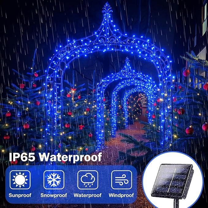 Extra-Long Solar String Lights Outdoor, 4-Pack 400 LED Solar Christmas Fairy Lights for Outside Waterproof, Copper Wire 8 Modes Solar Twinkle Fairy Light for Xmas Tree Garden Party Wedding Decor(Blue)