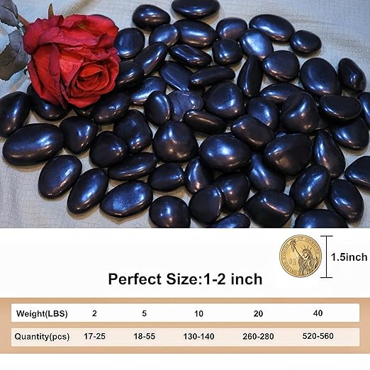5lbs River Rocks, 1-2Inch Decorative Ornamental Natural Pebbles for Garden Couryard Landscaping Stones, Gravel Filler for Fish Tank,Vases,Home Decor,Aquariums,Animal Habitat, Black