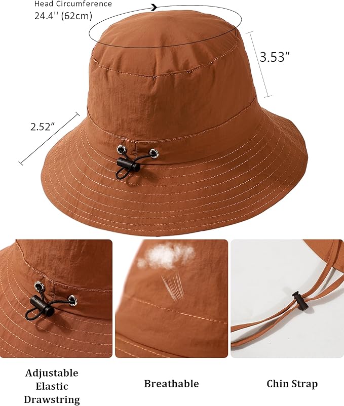 Water-Resistant Sun UPF 50+ Bucket Hat Protection Packable Brimmed Boonie for Women Men Summer Lightweight Hiking Outdoor Cap