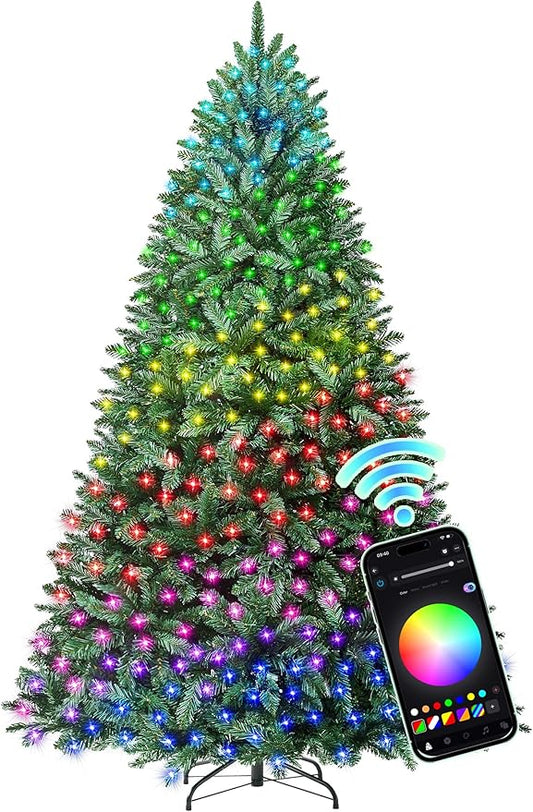 HOLLO STAR 7.5 ft Prelit Christmas Tree with 396 LED Lights, App Control, Artificial Christmas Tree with Multi-Color RGBW Lights, 1542 Branch Tips, Metal Base, Easy to Assemble, for Home, Party