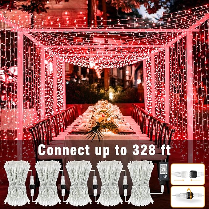 66FT 200 LED Christmas Lights Outdoor, Plug in Christmas String Lights Indoor, Waterproof & 8 Modes & Timer Function, Connectable Fairy Twinkle Light for House Bedroom Wedding Party Decor, Red