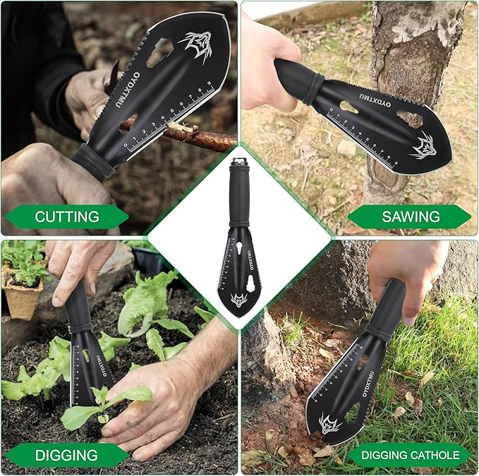 Small Camping Shovel, 9 in 1 Mini Hand Shovel,Tactical Mini Hand Shovel， Portable Backpacking Hiking Trowel,Ultralight Compact Multitool for Digging, Gardening, Outdoor Camping, Survival