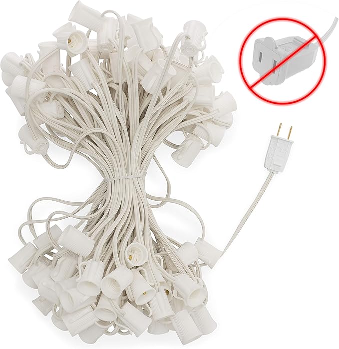 HLO Lighting C9 Light Stringer | Thick Commercial Grade SPT-2 Wire | for Use with C9 String Lights | 12" Socket Spacing | 100-Foot White Wire