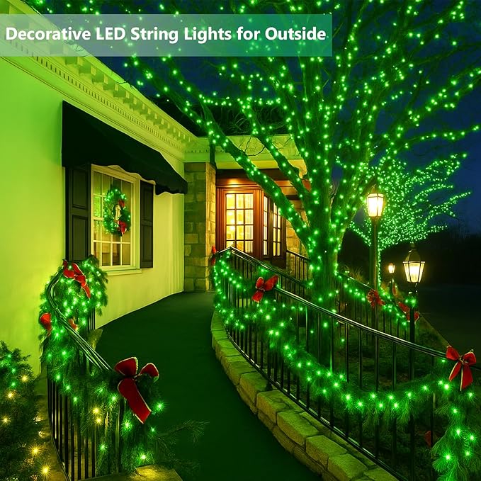 Extra-Long 144FT Solar String Lights for Outside, 2 Pack 400LED Solar Christmas Lights Outdoor, Waterproof Copper Wire with 8 Modes Twinkle Fairy Lights for Tree Garden Party Xmas Decor (Green)