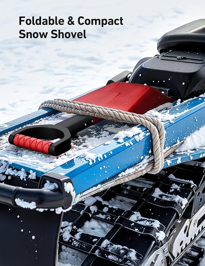 AstroAI 38.4" Foldable Snow Shovel for Car, Retractable Snow Shovel with Thickened Aluminum Handle and Reinforced Iron Hinge, Portable and Multi-Functional for Driveway, Cars, Camping and Slush,Red