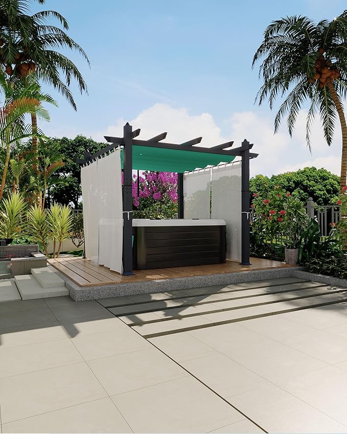 Garvee 10x10 Ft Outdoor Pergola with Retractable Canopy & Side Mesh Screen Gray Post Patio Gazebo for Garden Backyard Deck Lawns Porch(Blue+White)