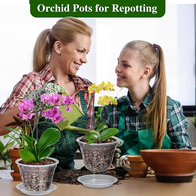 Orchid Pot 9 Pack | 3 of Each 4,5,6Inch,Orchid Pots with Holes & Saucers - Clear Plastic Pot for Repotting, Breathable Ventilation Planters for Phalaenopsis, Dendrobium & Oncidium Orchids