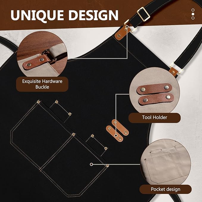 Chef Apron for Men Women with Pockets Adjustable Strap, Water Repellent Apron for Cooking, Baking