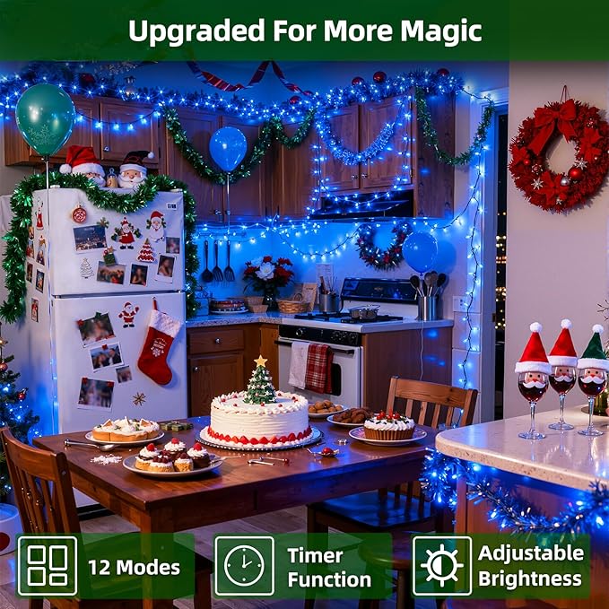 300LED Chrstmas Lights, 75ft Indoor Outdoor Christmas String Lights with 12 Modes, Blue LED String Lights with Timer Dimmable Waterproof for Outside Tree Fence Garden Xmas Wedding Party Decor Blue