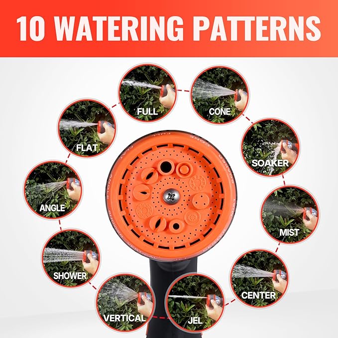 YAMATIC Garden Hose 100ft x 5/8in, Durable Water Hose with 10 Function Hose Nozzle, Swivel Handle, Kinkless, Leakproof, 3/4" Solid Brass Connections for Backyard Lawn Car Wash