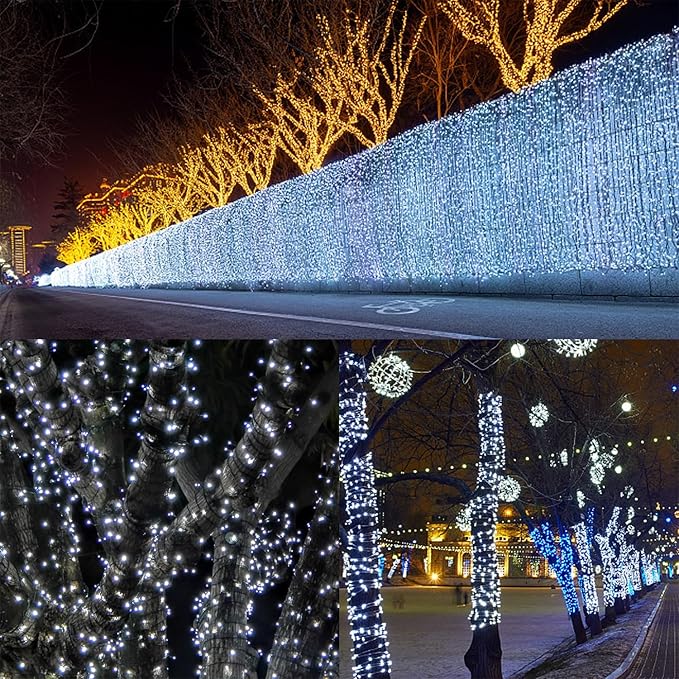 WATERGLIDE 1000 LED Christmas String Lights, 328 FT Green Wire LED Decorative Fairy Lights with Remote & 8 Modes, Waterproof for Outdoor Xmas Holiday Party Garden Wedding Home Decor, Cool White