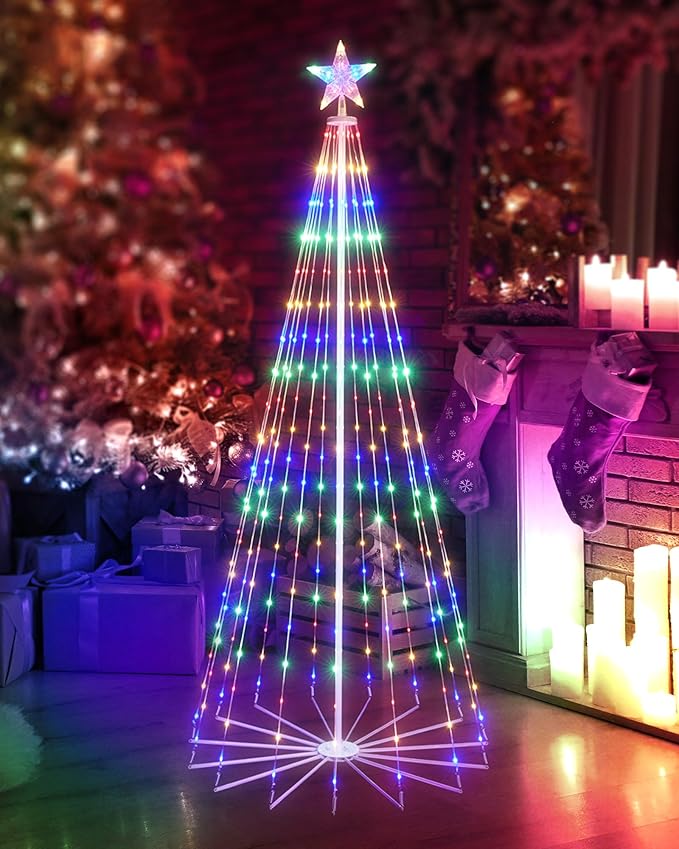 Christmas Cone Tree Light, 7ft 295 LED Light Show Christmas Tree with 8 Modes Timer Remote, Dimmable Artificial Christmas Tree for Porch Yard Patio Indoor Outdoor Xmas Holiday Decor, Multicolor