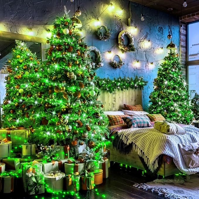 XURISEN 403FT 1000 LED Christmas Lights Outdoor Green Wire String Lights 8 Modes with Timer Memory Waterproof Fairy Light Plug in for Xmas Tree Wedding Yard Party Holiday Decorations(Green)