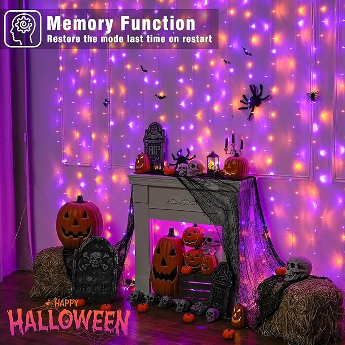 66FT 200 LED Outdoor String Lights, Orange & Purple Halloween Lights Waterproof with 8 Modes, Connectable Clear Wire Twinkle Light for Indoor Bedroom Tree Patio Garden Party Decorations