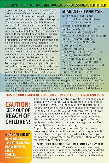 𝐁𝐄𝐒𝐓𝐒𝐄𝐋𝐋𝐄𝐑 6-4-6 Avocado Citrus Tree Plant Food for Outdoor/Indoor Gardening | Quick-Release Nitrogen Fertilizer | Orange, Lime, Avocado and Lemon Tree Fertilizer [12 OZ]