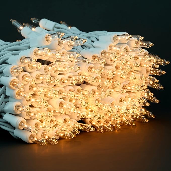 YULETIME 200 Clear Christmas Lights with White Wire, Pack of 2 Strands of 21 ft 100 Count UL Certified Incandescent Mini String Light (Clear - White Wire)