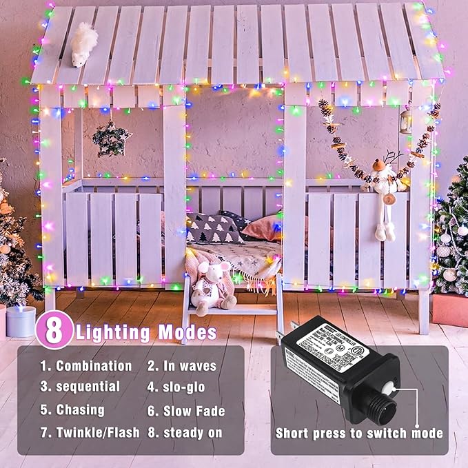 66FT 200 LED Christmas Lights Outdoor, Plug in Christmas String Lights Indoor, Waterproof & 8 Modes & Timer Function, Connectable Fairy Twinkle Light for Bedroom Wedding Decor, Pastel Multicolor