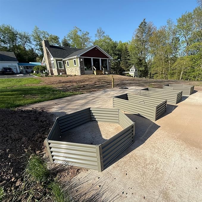 A ANLEOLIFE 16-Pack Deep Root Galvanized Raised Garden Beds Outdoor for Planting Vegetables Flowers Herb, Quartz Grey