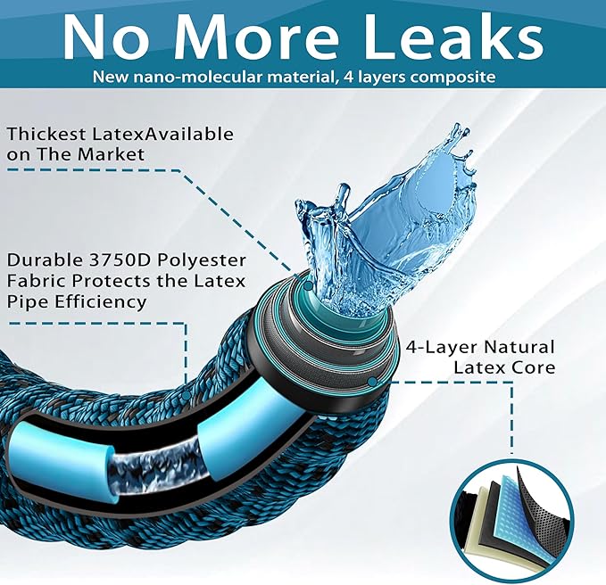 200 ft Expandable Garden Hose - Water Hose w/10 Function Spray Nozzle, Lightweight, No-Kink Flexible Hose with 3/4" Brass Fittings and 4-Layer Latex Core, 200ft Retractable Stretch Hose (Blue Black)