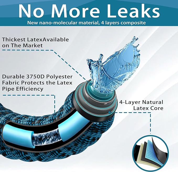 150 ft Expandable Garden Hose - Water Hose w/10 Function Spray Nozzle, Lightweight, No-Kink Flexible Hose with 3/4" Brass Fittings and 4-Layer Latex Core, 150ft Retractable Stretch Hose (Blue Black)