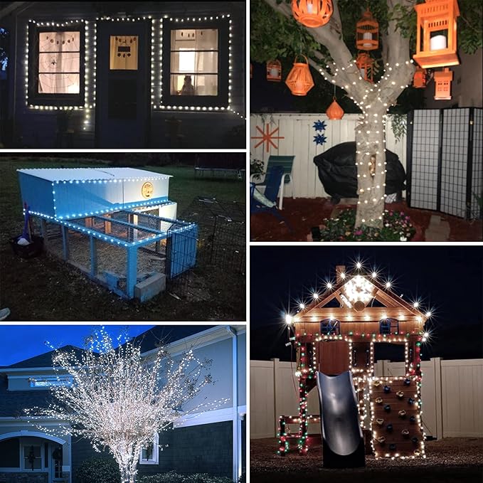 SANJICHA Extra-Long Solar String Lights Outdoor, 2-Pack Solar Powered Christmas Fairy Lights Waterproof, Silver Wire 8 Modes Solar Twinkle Light for Tree Garden Party Xmas Wedding Decor(Cool White)