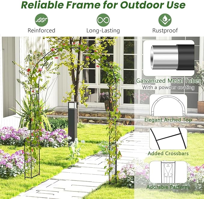 Giantex Garden Arch Trellis - 7.9 ft Metal Arbor Pergola for Climbing Plants Rose Clematis Vines, Wedding Archway Arbour for Party Ceremony Backdrop Stand Outdoor Garden Yard Lawn Decoration