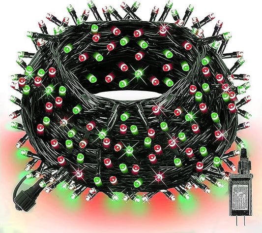 Dazzle Bright Red and Green Christmas String Lights, 300 LED 100 FT Connectable Waterproof String Lights Green Wire with 8 Modes, Xmas Vintage Decorations for Indoor Outdoor Party Yard Garden Decor