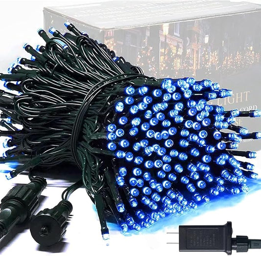JMEXSUSS 250 LED Blue Halloween Lights: 91.5ft Extendable Green Wire Blue Christmas Lights Indoor Outdoor Waterproof with 8 Modes for Christmas Tree, Garden, Patio, Party, Holiday Decorations