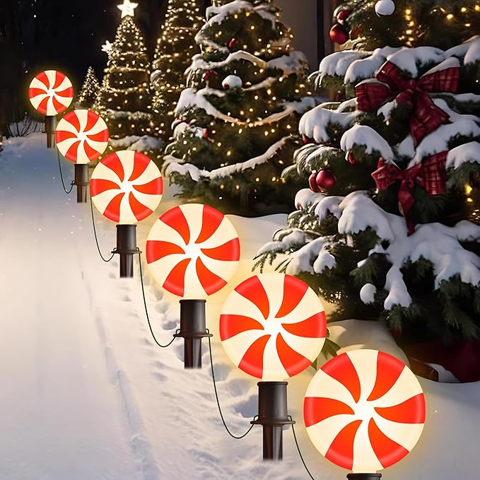 Ultimate Unicorn Christmas Lollipop Pathway Lights for Garden Christmas Decoration Red, 10 LED Peppermint String Lights with Stakes for Outdoor Sidewalk Pathway Rooftop Lawn Garden